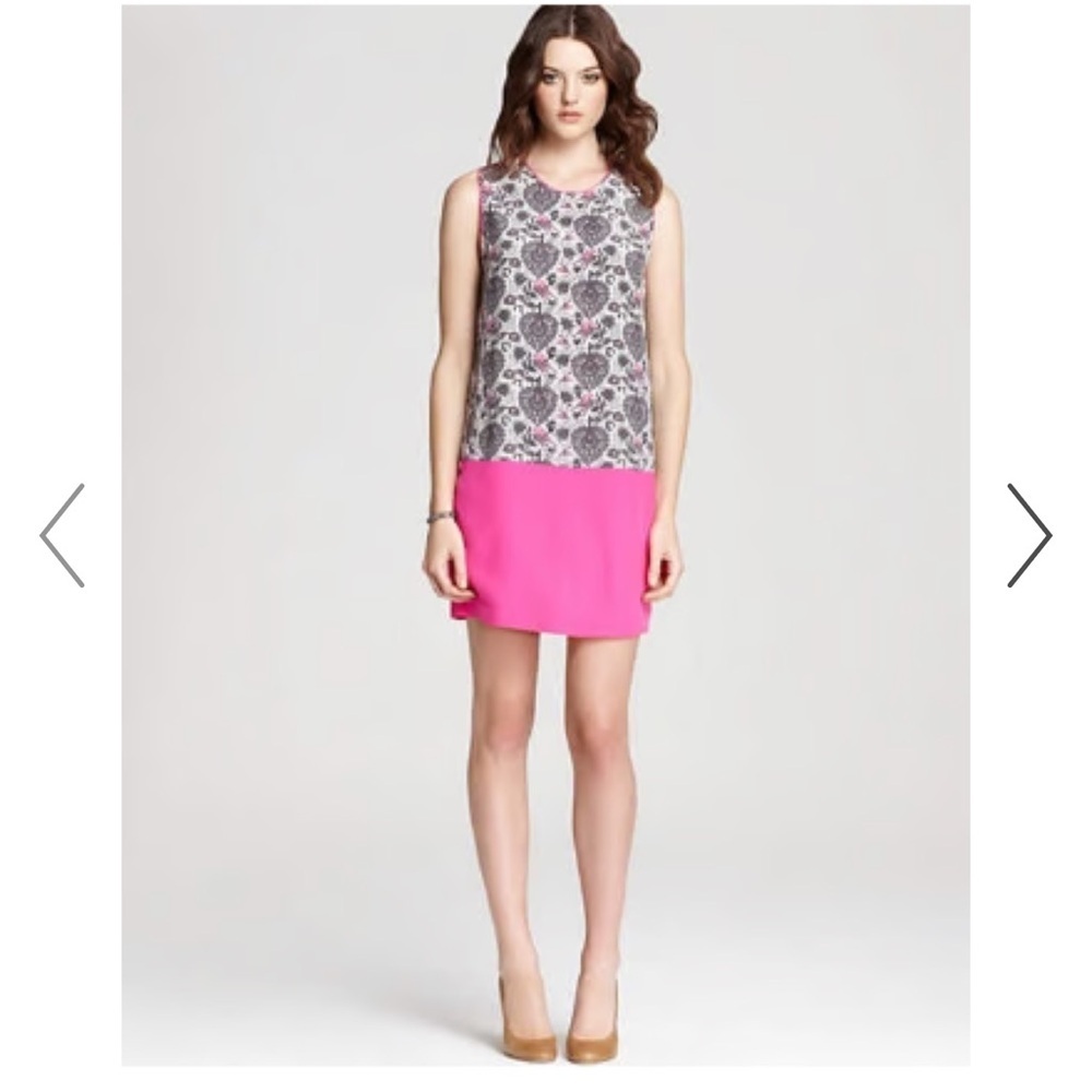 Rebecca Taylor Lovebird Silk Mini Dress Pink Bird Lace Print Size 4